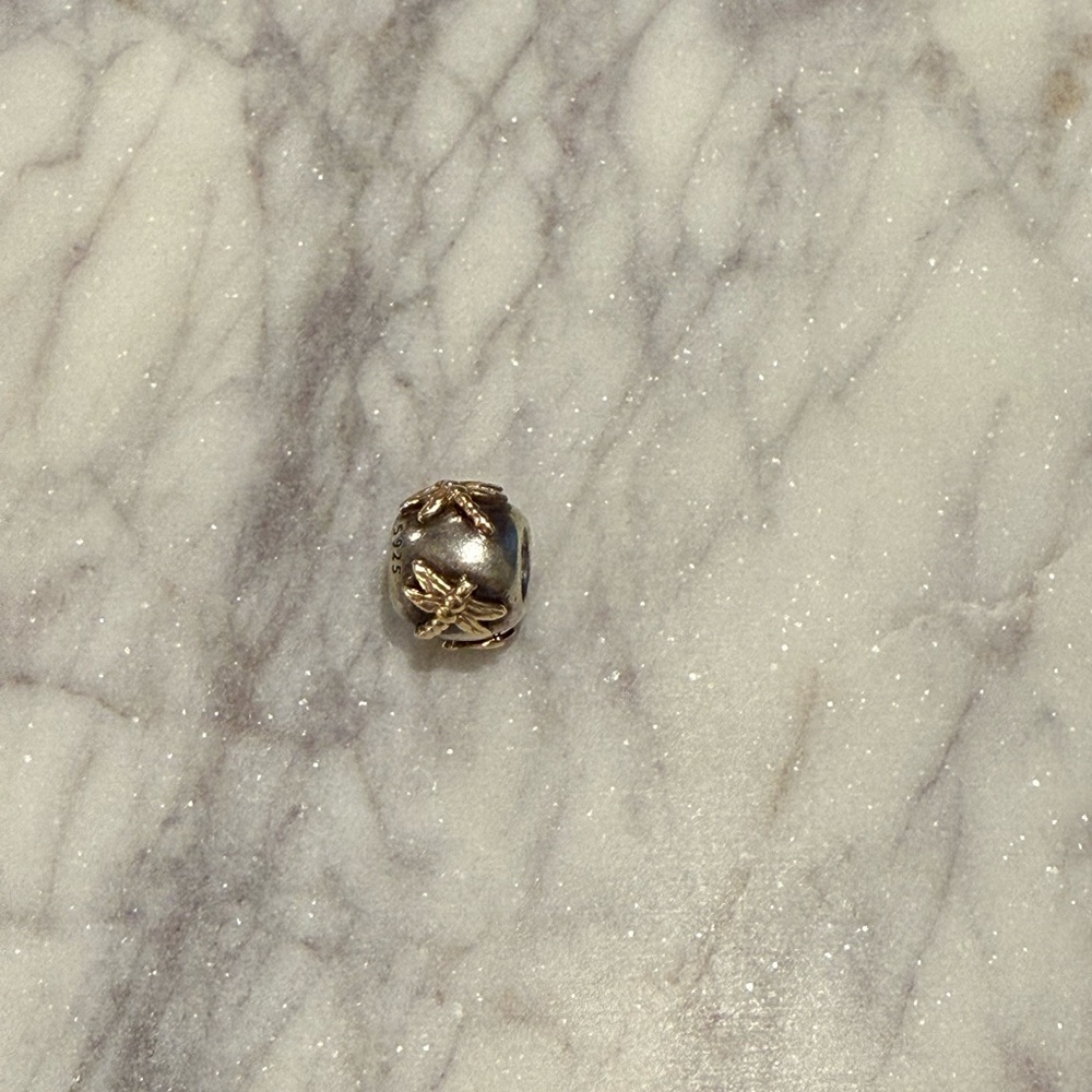 Retired Pandora Gold and Sterling Silver Dragonfly Charm